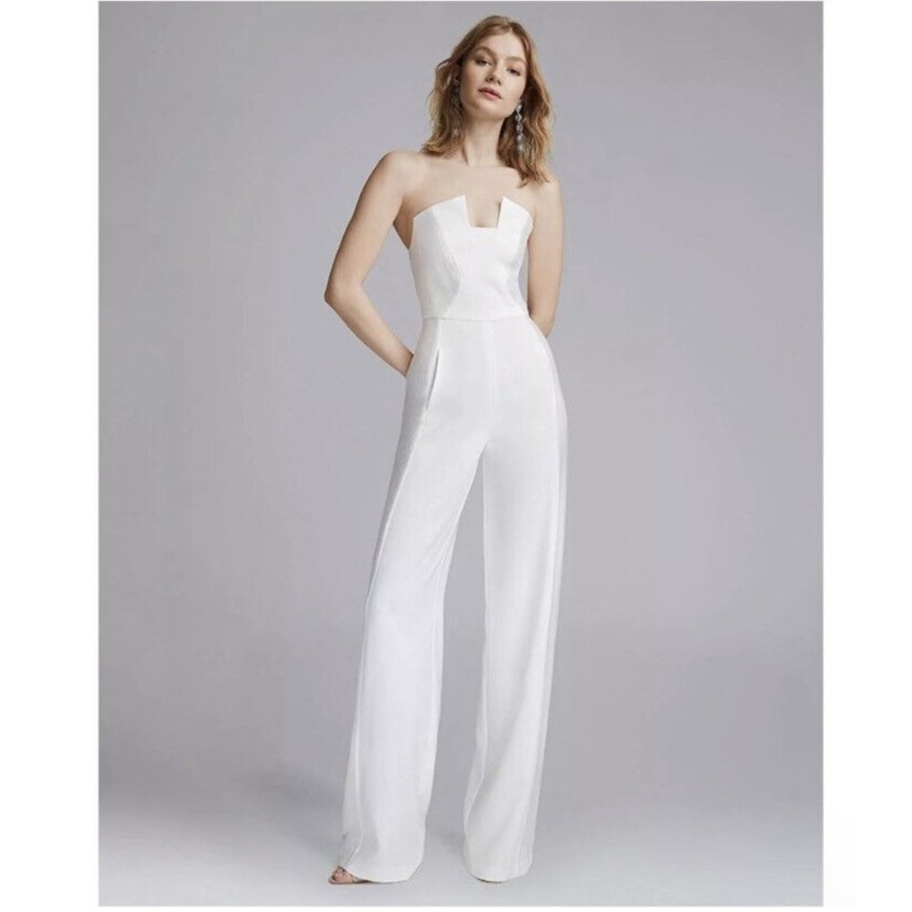 Black Halo Lena Jumpsuit White Shimmer Strapless Formal